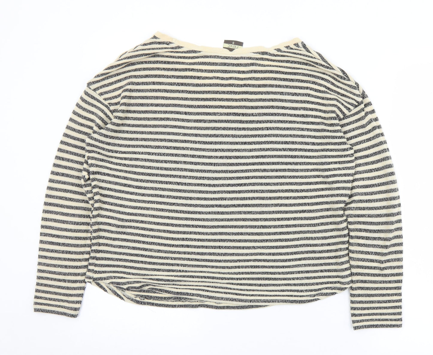 NEXT Womens Black Round Neck Striped Viscose Pullover Jumper Size 8