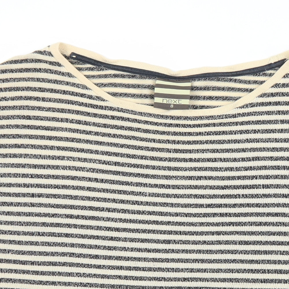 NEXT Womens Black Round Neck Striped Viscose Pullover Jumper Size 8