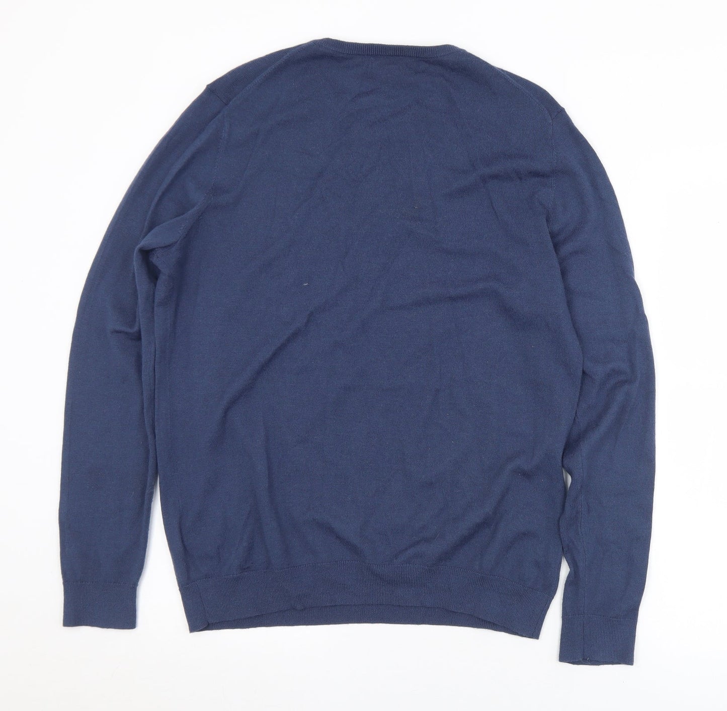 Lachlan Mens Blue V-Neck  Acrylic Pullover Jumper Size L