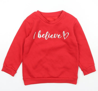 Preworn Girls Red Crew Neck  Polyester Pullover Jumper Size 2 Years  Pullover