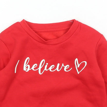 Preworn Girls Red Crew Neck  Polyester Pullover Jumper Size 2 Years  Pullover