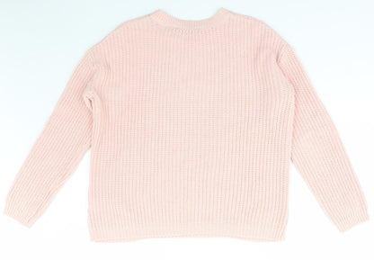 Peacocks Womens Pink Scoop Neck  Acrylic Pullover Jumper Size S