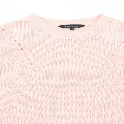 Peacocks Womens Pink Scoop Neck  Acrylic Pullover Jumper Size S