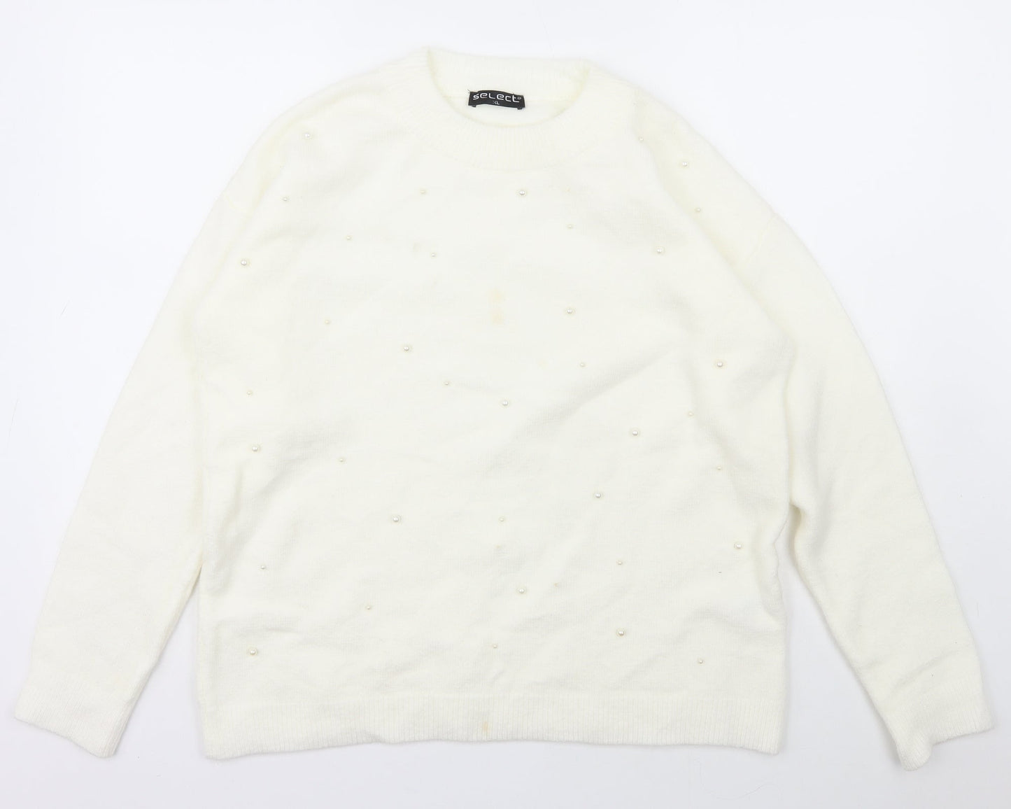 Select Womens White Collared  Acrylic Pullover Jumper Size XL