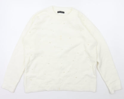 Select Womens White Collared  Acrylic Pullover Jumper Size XL