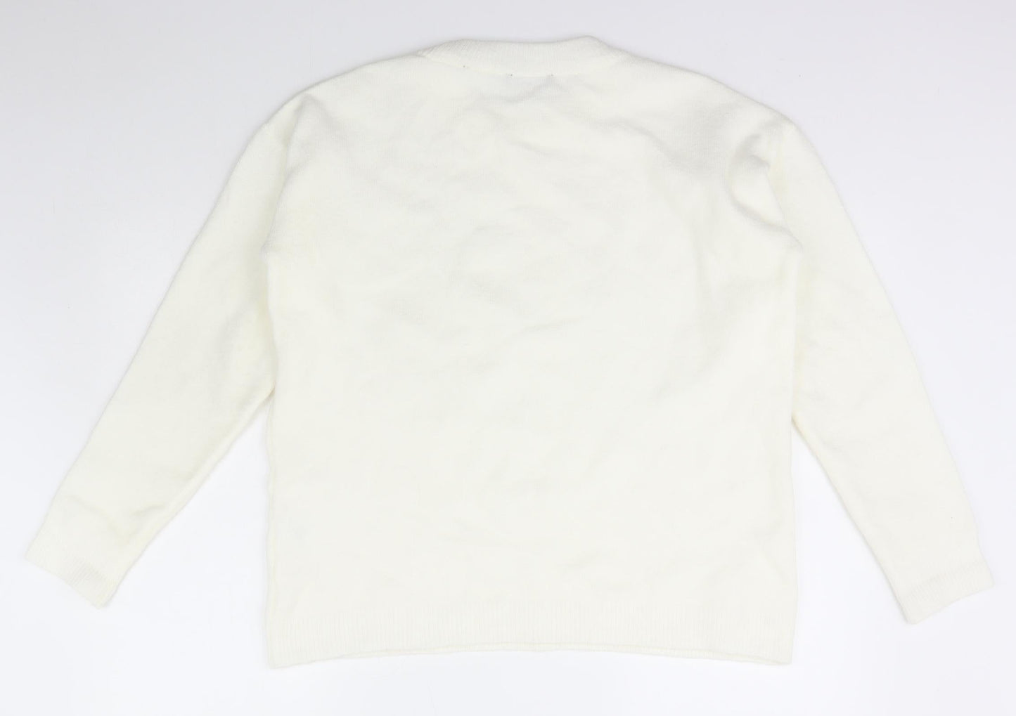 Select Womens White Collared  Acrylic Pullover Jumper Size XL