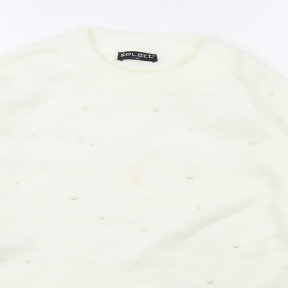 Select Womens White Collared  Acrylic Pullover Jumper Size XL