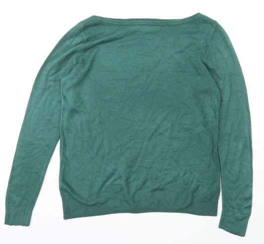 Vida Vi Womens Green Boat Neck  Acrylic Pullover Jumper Size M