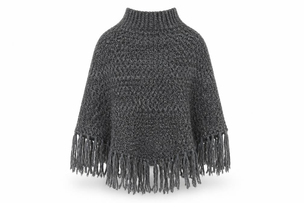 Per Una Womens Grey Roll Neck  Acrylic Cape Jumper One Size