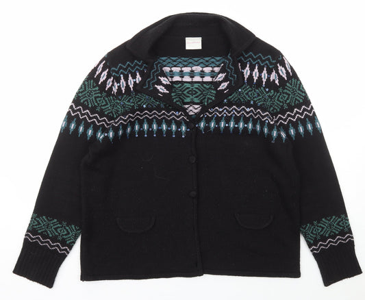 Casual Comfort Womens Black Collared  Acrylic Cardigan Jumper Size 18
