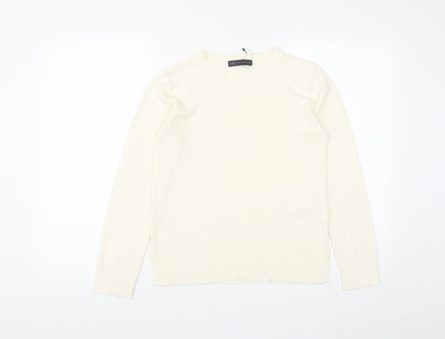 Marks and Spencer Womens White Round Neck  Acrylic Pullover Jumper Size 10