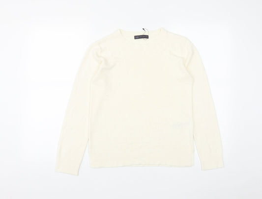 Marks and Spencer Womens White Round Neck  Acrylic Pullover Jumper Size 10
