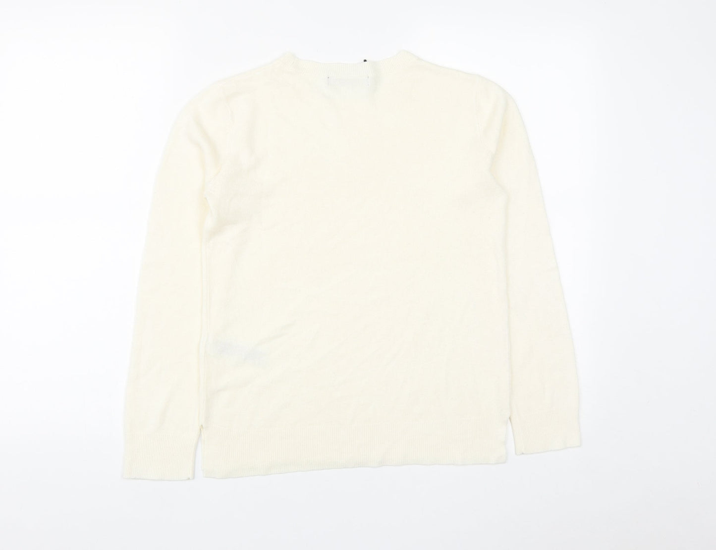 Marks and Spencer Womens White Round Neck  Acrylic Pullover Jumper Size 10