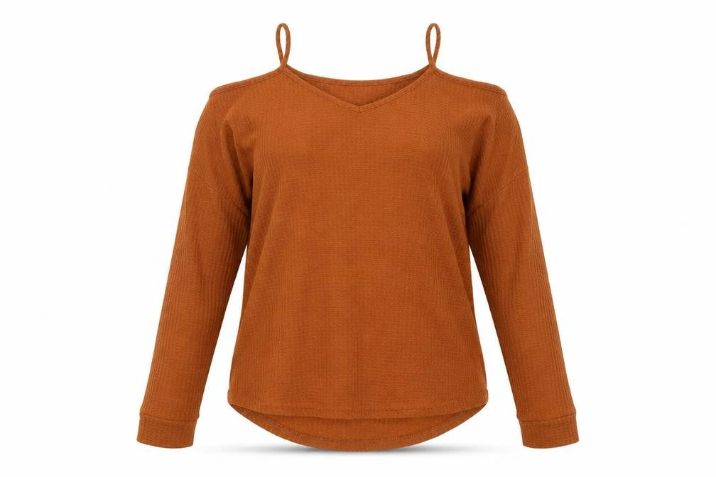 SheIn Womens Brown  Viscose Basic Blouse Size L V-Neck