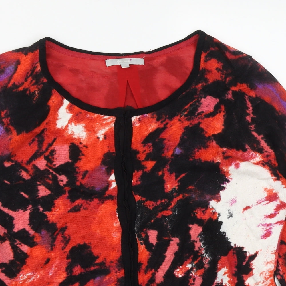 Marks and Spencer Womens Multicoloured Round Neck Geometric Viscose Cardigan Jumper Size 14