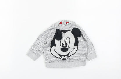 Preloved Disney Baby Baby Grey  Polyester Pullover Jumper Size 0-3 Months  Snap - Mickey Mouse - Front