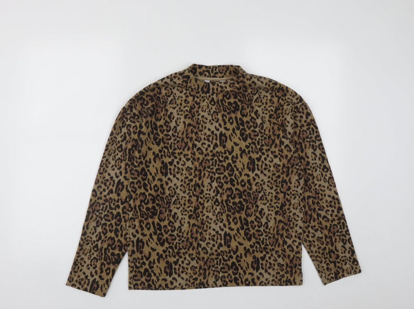 Marks and Spencer Womens Brown High Neck Geometric Polyester Pullover Jumper Size 8