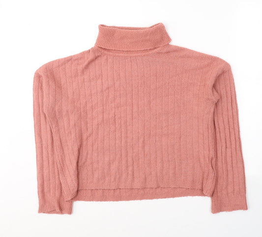 Brave Soul Womens Pink Roll Neck  Acrylic Pullover Jumper Size S