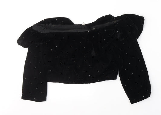 Topshop Womens Black  Polyester Cropped Blouse Size 8 Off the Shoulder