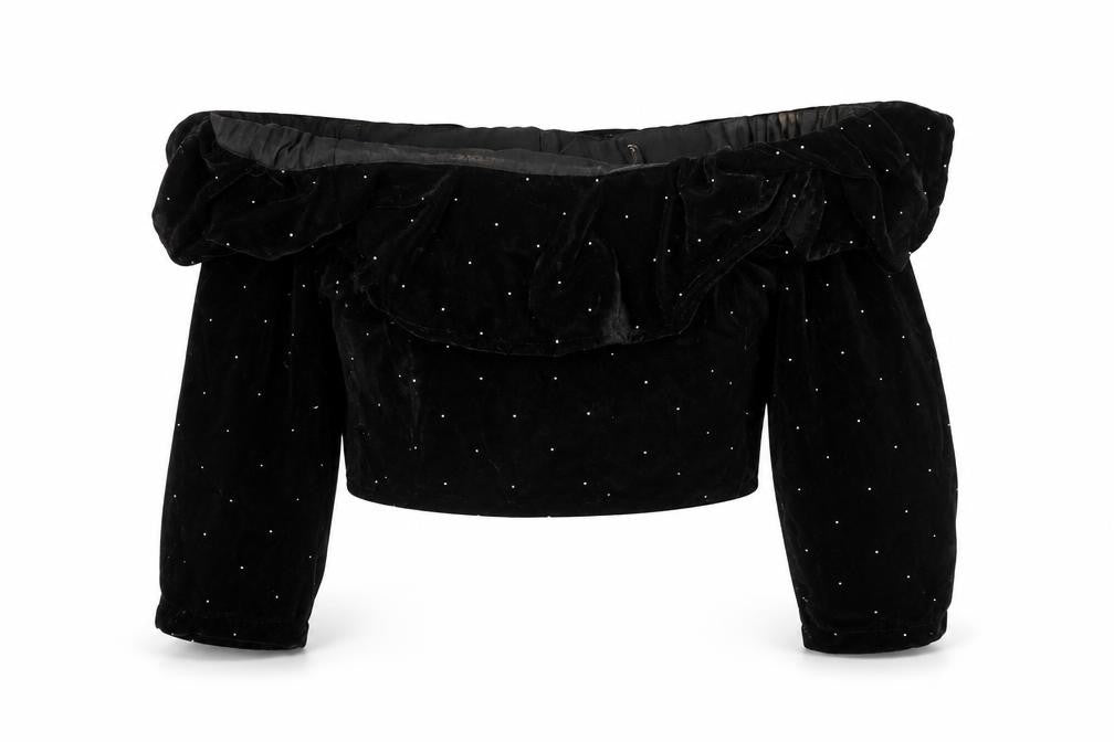 Topshop Womens Black  Polyester Cropped Blouse Size 8 Off the Shoulder