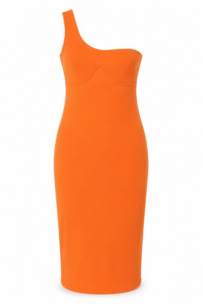 PRETTYLITTLETHING Womens Orange  Polyester A-Line  Size 4  One Shoulder Pullover