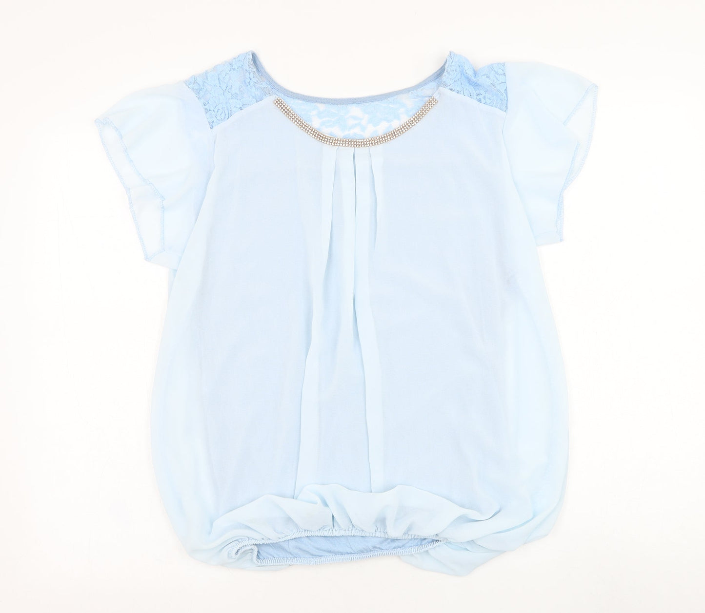 Preworn Womens Blue  Polyester Basic Blouse Size M Round Neck