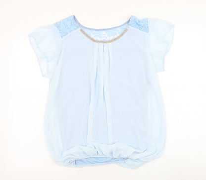 Preworn Womens Blue  Polyester Basic Blouse Size M Round Neck