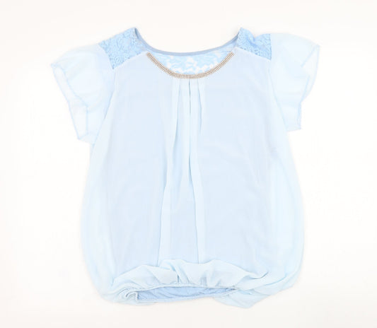 Preworn Womens Blue  Polyester Basic Blouse Size M Round Neck