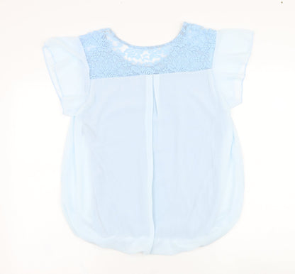 Preworn Womens Blue  Polyester Basic Blouse Size M Round Neck