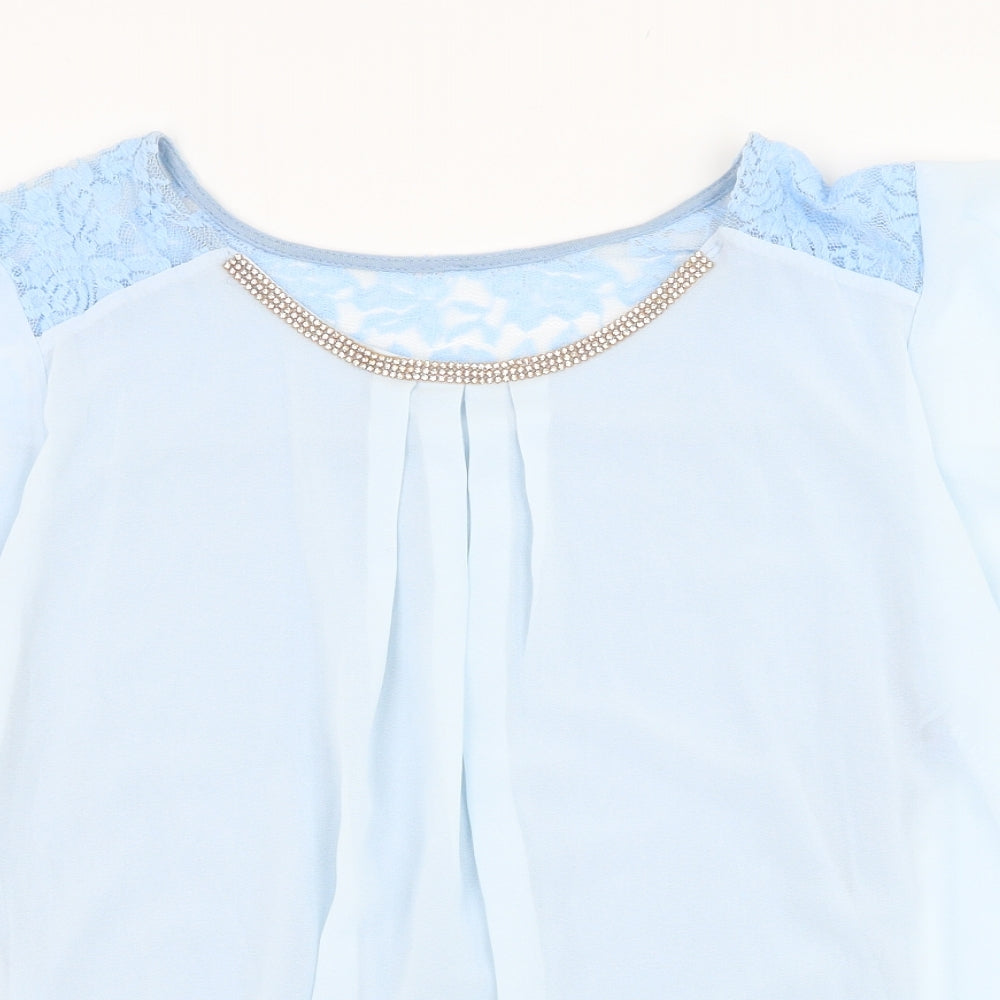 Preworn Womens Blue  Polyester Basic Blouse Size M Round Neck