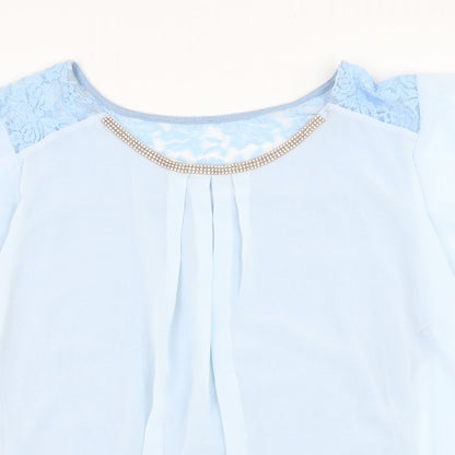 Preworn Womens Blue  Polyester Basic Blouse Size M Round Neck