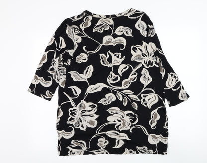 Preworn Womens Black Floral Polyester Basic Blouse Size L V-Neck
