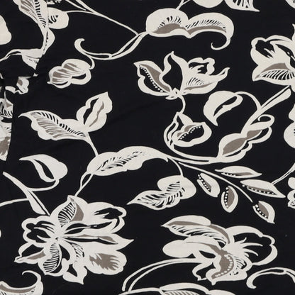 Preworn Womens Black Floral Polyester Basic Blouse Size L V-Neck