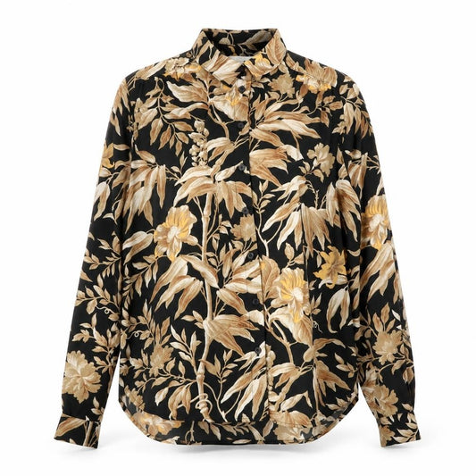 H&M Womens Black Floral Polyester Basic Button-Up Size 6 Collared