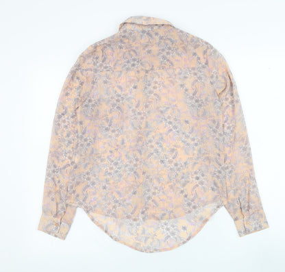 New Look Womens Pink Floral Polyester Basic Button-Up Size 8 Collared