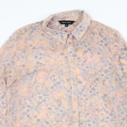 New Look Womens Pink Floral Polyester Basic Button-Up Size 8 Collared