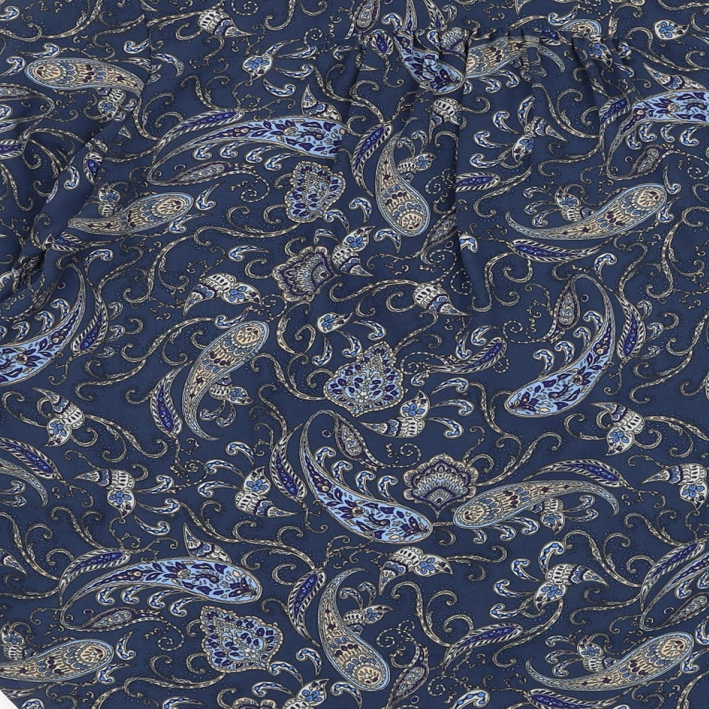 H&M Womens Blue Paisley Polyester Basic Button-Up Size 6 Collared