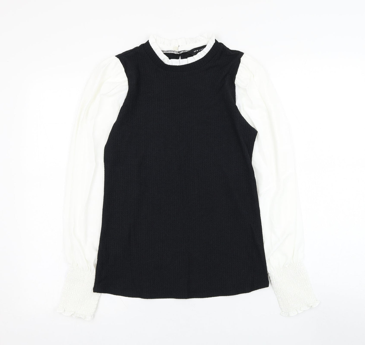 New Look Womens Black  Polyester Basic Blouse Size 10 Round Neck