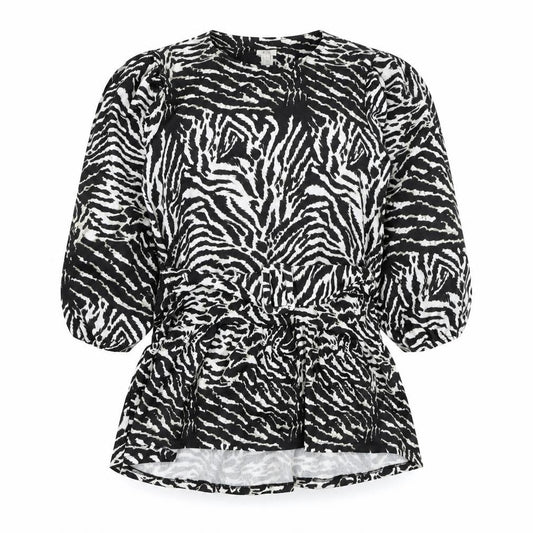 River Island Womens Black Animal Print Polyester Basic Blouse Size 8 Round Neck