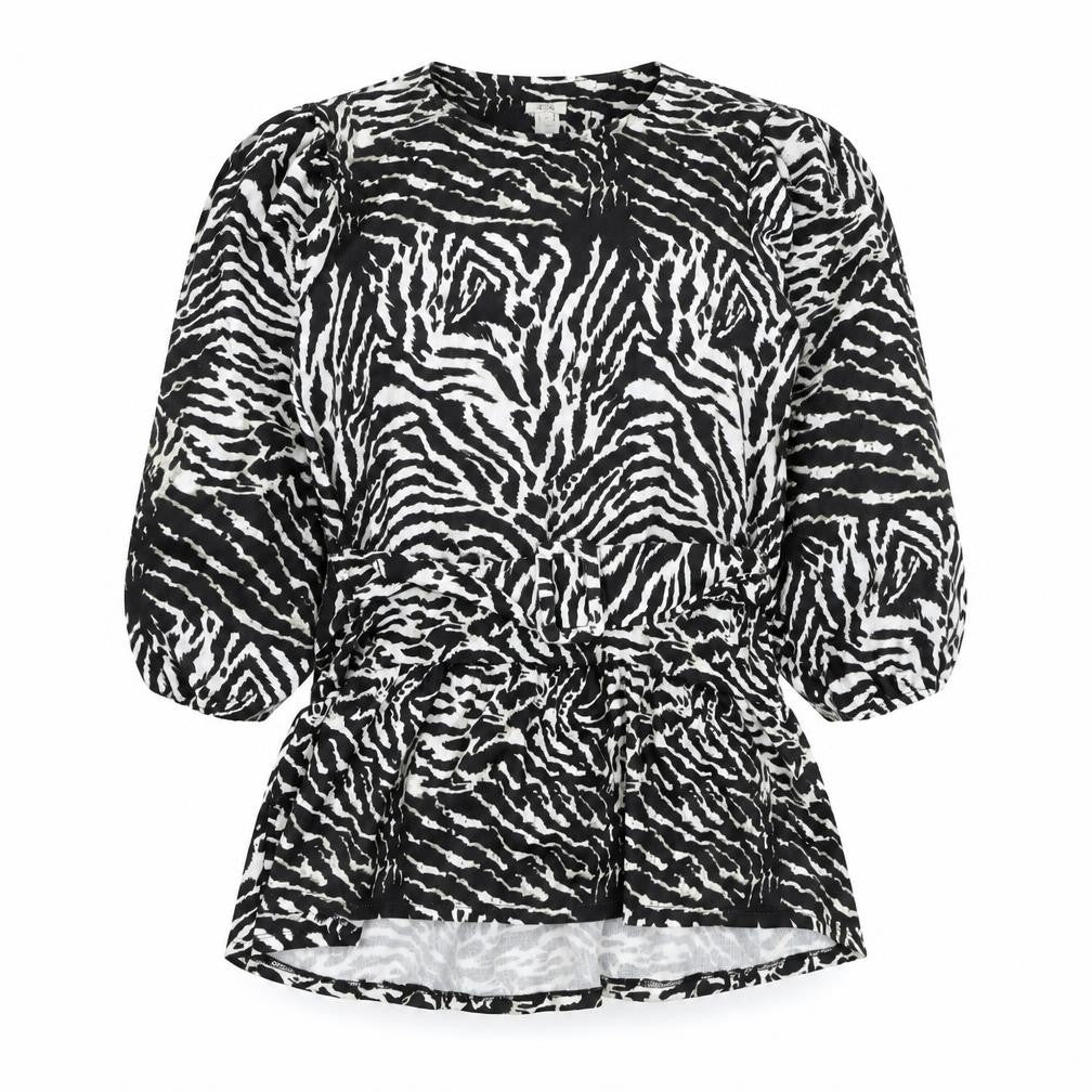 River Island Womens Black Animal Print Polyester Basic Blouse Size 8 Round Neck