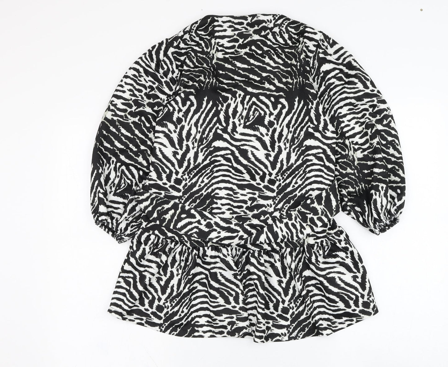 River Island Womens Black Animal Print Polyester Basic Blouse Size 8 Round Neck