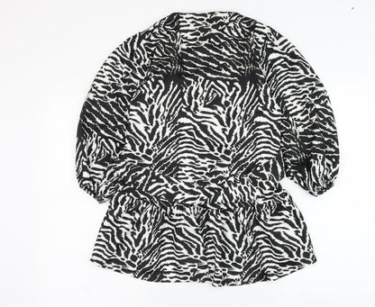 River Island Womens Black Animal Print Polyester Basic Blouse Size 8 Round Neck