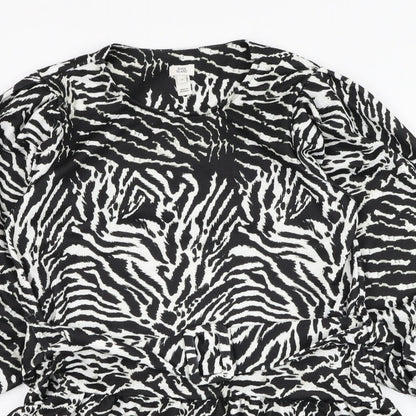 River Island Womens Black Animal Print Polyester Basic Blouse Size 8 Round Neck