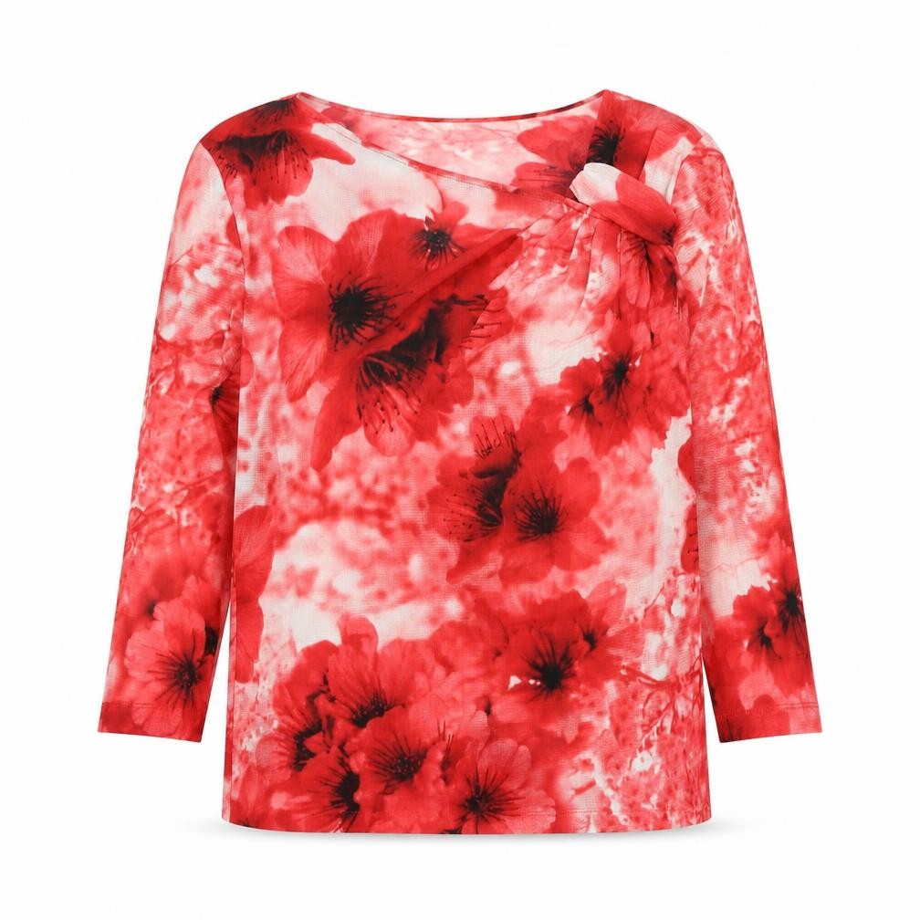 Northern Reflections Womens Red Floral Nylon Basic Blouse Size XL Round Neck