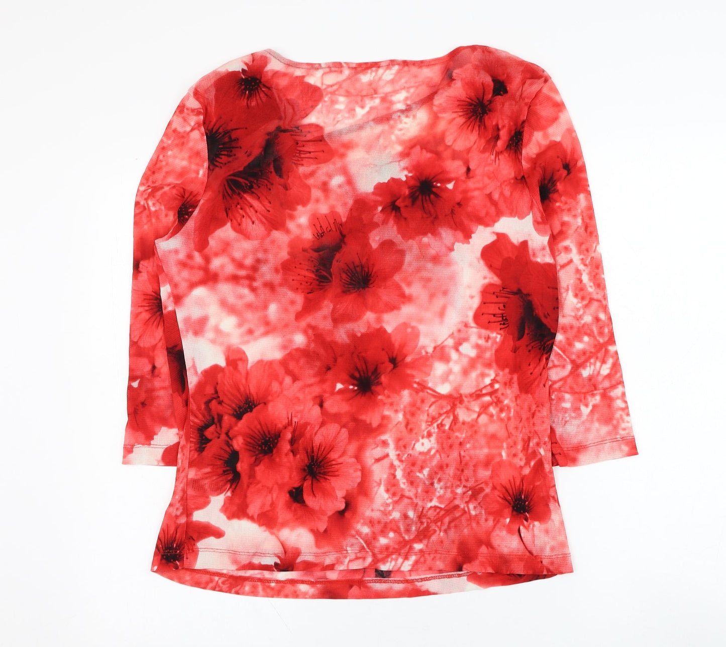 Northern Reflections Womens Red Floral Nylon Basic Blouse Size XL Round Neck