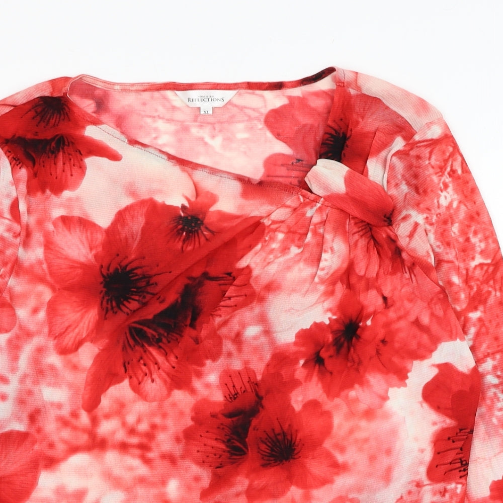Northern Reflections Womens Red Floral Nylon Basic Blouse Size XL Round Neck