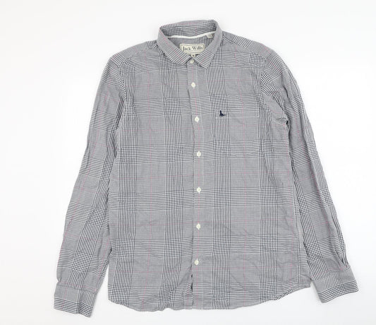 Jack Wills Mens Blue Check Cotton  Button-Up Size M Collared Button