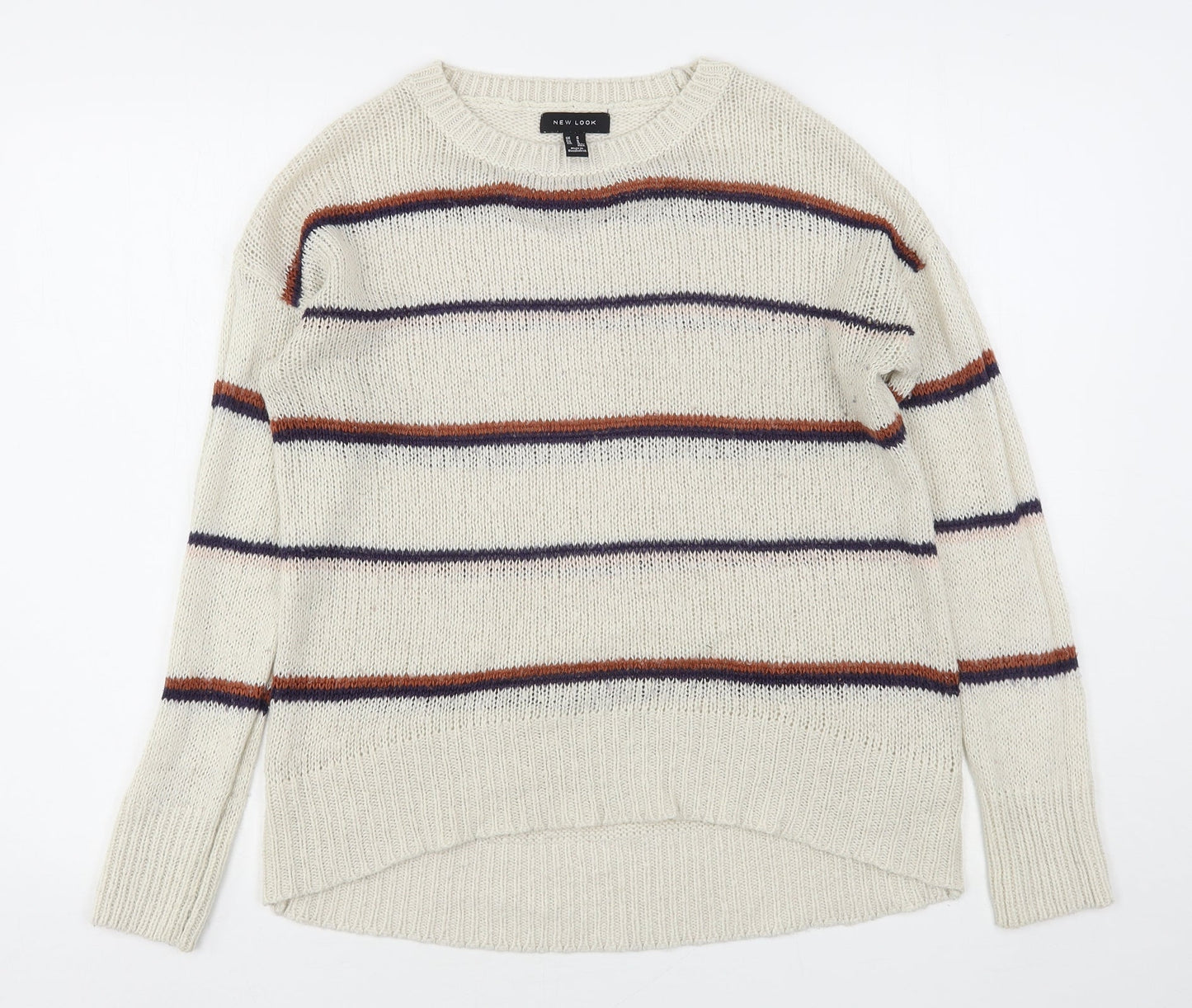 New Look Womens Multicoloured Round Neck Striped Acrylic Pullover Jumper Size S