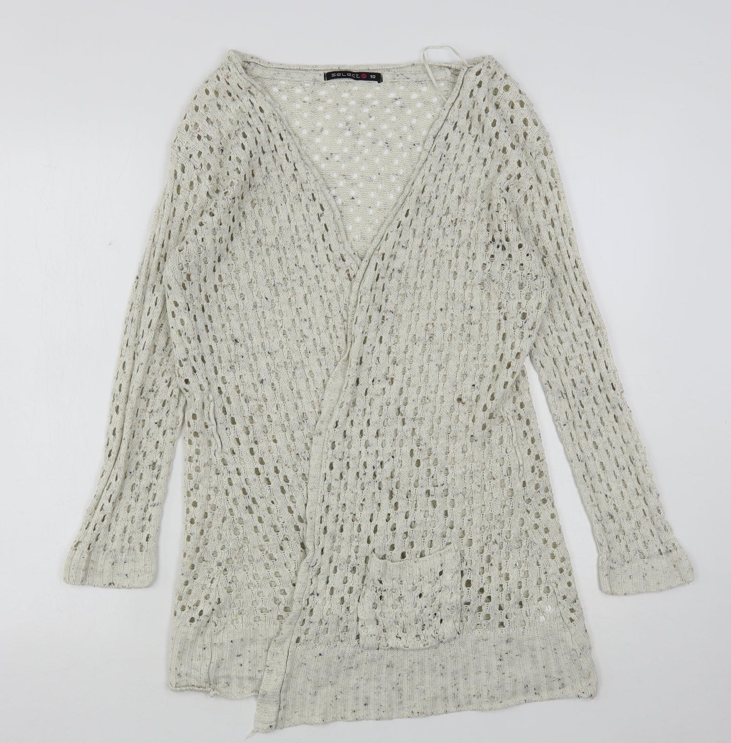 Select Womens Beige V-Neck  Acrylic Cardigan Jumper Size 10