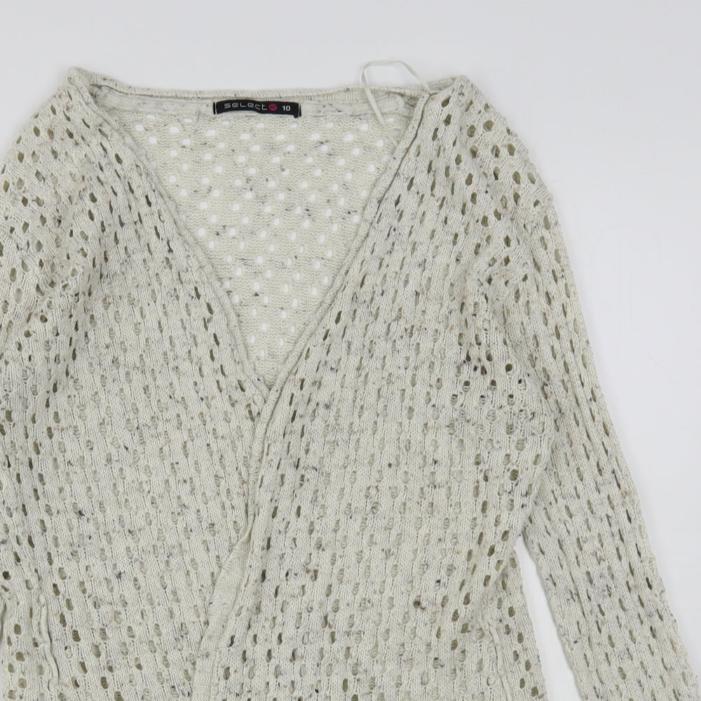 Select Womens Beige V-Neck  Acrylic Cardigan Jumper Size 10